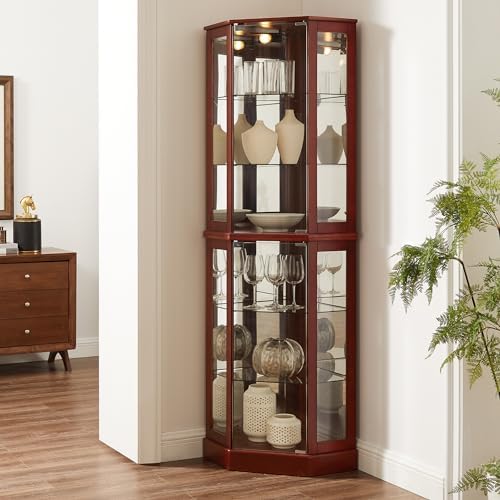 6 Shelf Corner Curio Display Cabinet with Lights