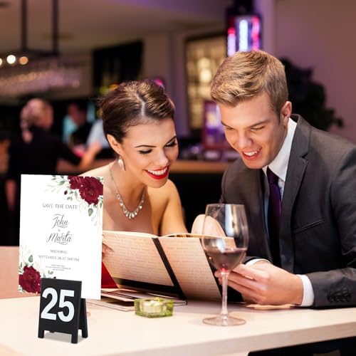 25 Pcs Black Double-Sided Wooden Table Numbers Holders