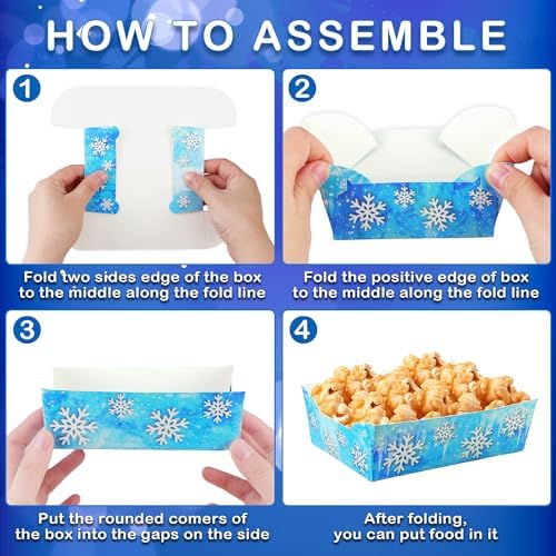 24Pcs Snowflake Paper Food Trays for Winter Wonderland Parties