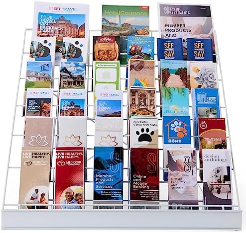 Displays2go 6-Tier Wire Countertop Rack with Sign Channel - White