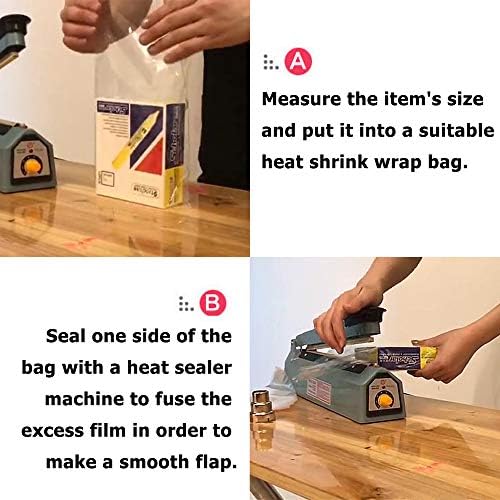 300 pcs Heat Shrink Wrap Bags 3 Sizes Clear Odorless POF Film for Packaging Gifts Soap Candles Bath Bombs