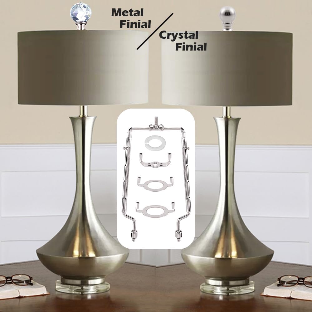 8-9-10-11 Inch Nickel Lamp Harp Holder Adjustable Height Harp Kit with Crystal Metal Finial