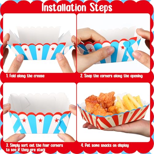 Honeydak 60 Pcs Carnival Food Trays with 3 Colors