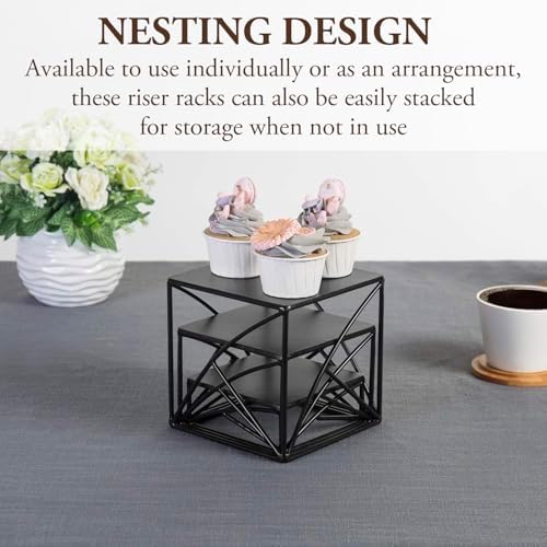 MyGift 3Pc Food Display Risers Set Matte Black Metal Serving Stands
