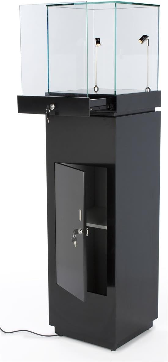 64 Glass Showcase with Pull-Out Drawer and Locking Cabinet - Black