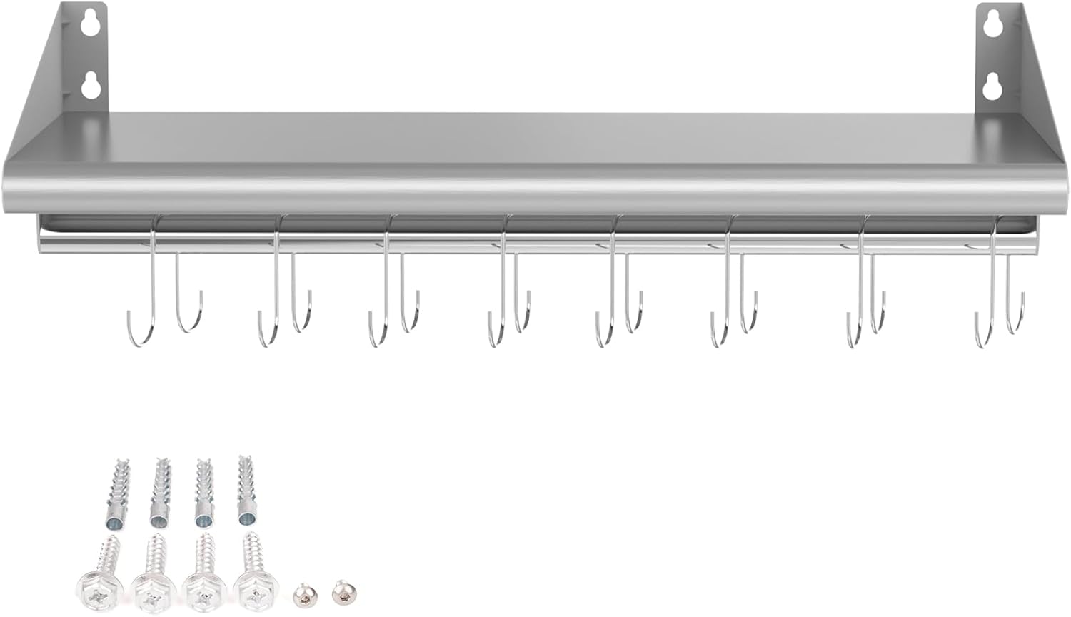 Skyflame Stainless Steel Floating Shelving with 8 Hooks