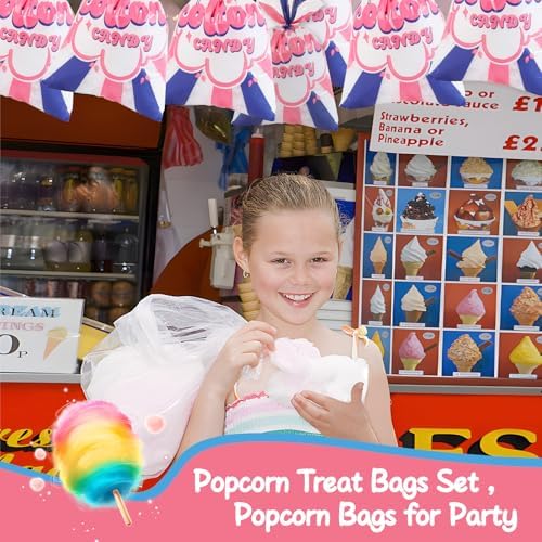 50 Pcs Cotton Candy Bags with Ties for Parties and Events