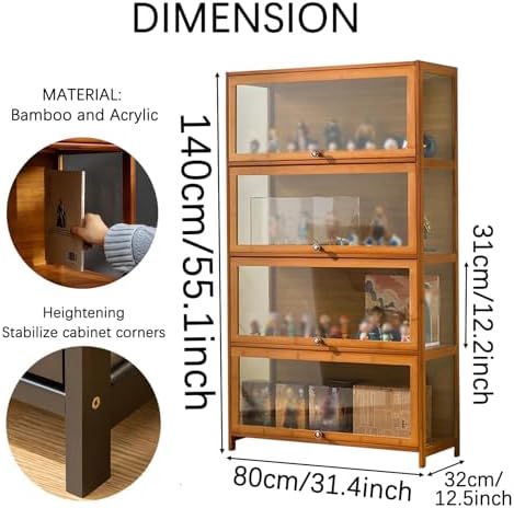 SAADHGG Curio Display Cabinet with Acrylic Glass Door Four Layer Storage Shelves