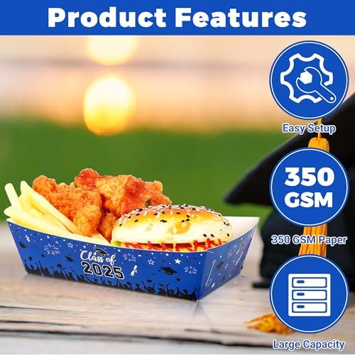 50 PCS Class of 2025 Blue Black Graduation Decor Plates