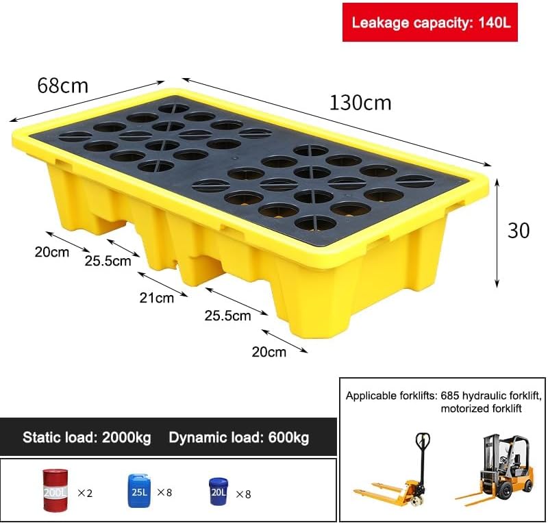 Yellow Industrial Spill Pallet for Oil Drum Containment 130x68x30cm