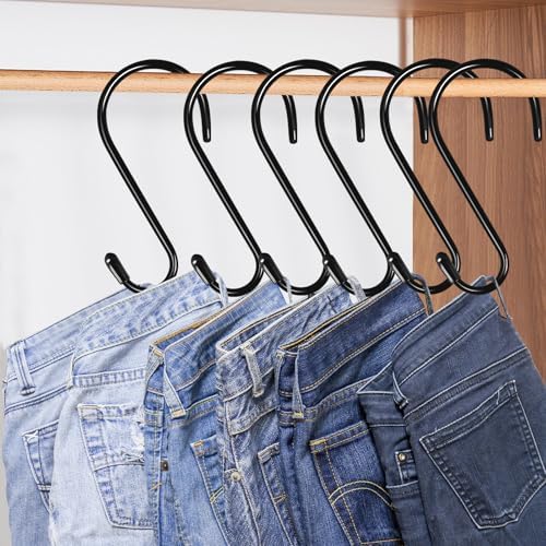 6 Pack Heavy Duty S Hooks with Vinyl Coating 6 Inch S Hooks for Hanging Kitchen Pans Clothes Bags Plants Hats Black