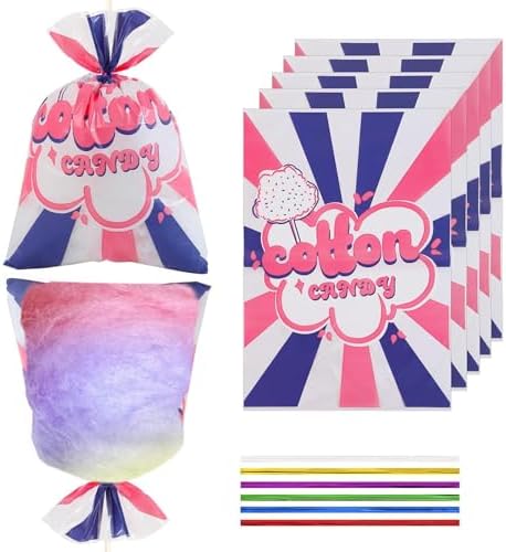 50 Pcs Cotton Candy Bags with Ties for Parties and Events