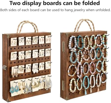 MOOCA 2 Panel Pegboard Jewelry Display Organizer with 48 Hooks and Rope Handle