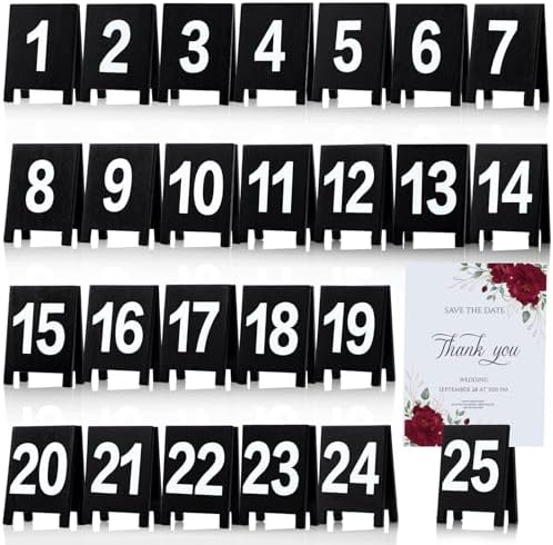 25 Pcs Black Double-Sided Wooden Table Numbers Holders