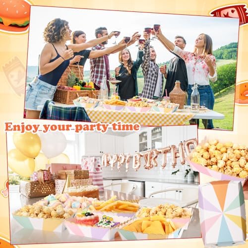 30 Pcs Pastel Striped Food Trays with Gold Foil Edge