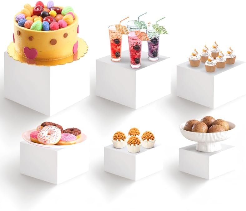 6PCS White Acrylic Cube Display Risers for Buffet Tables