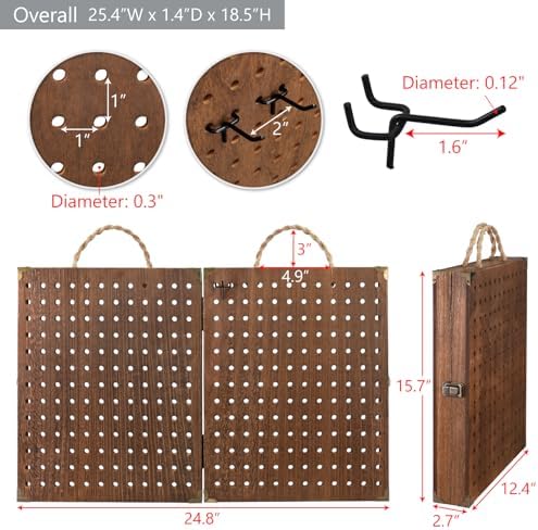 MOOCA 2 Panel Pegboard Jewelry Display Organizer with 48 Hooks and Rope Handle