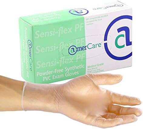 AmerCare Sensi-Flex Exam Grade Powder Free Vinyl Gloves Small Case of 1000