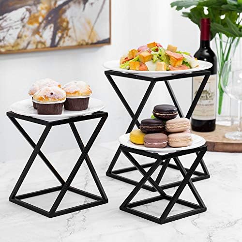 MyGift Twisting Geometric Matte Black Metal Pizza Riser Racks Set of 3