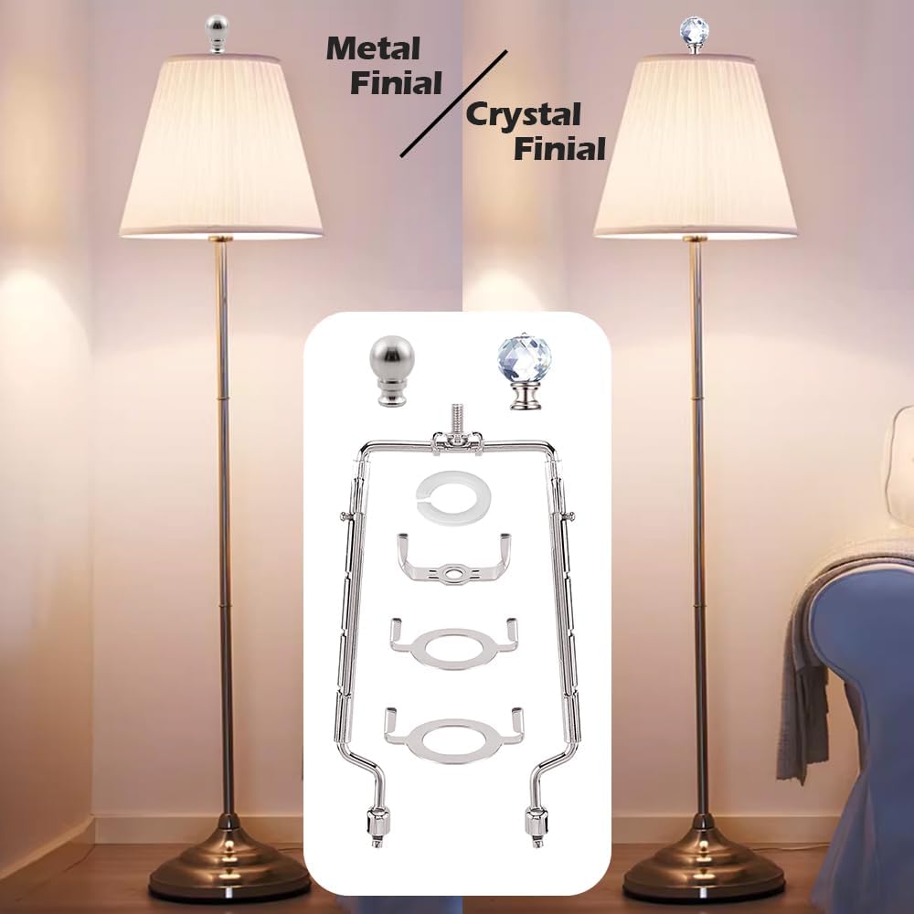 8-9-10-11 Inch Nickel Lamp Harp Holder Adjustable Height Harp Kit with Crystal Metal Finial