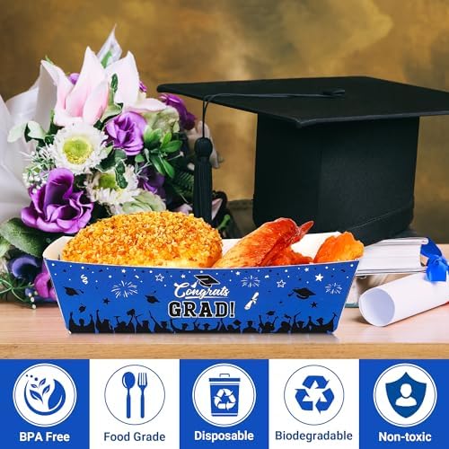 50 PCS Class of 2025 Blue Black Graduation Decor Plates