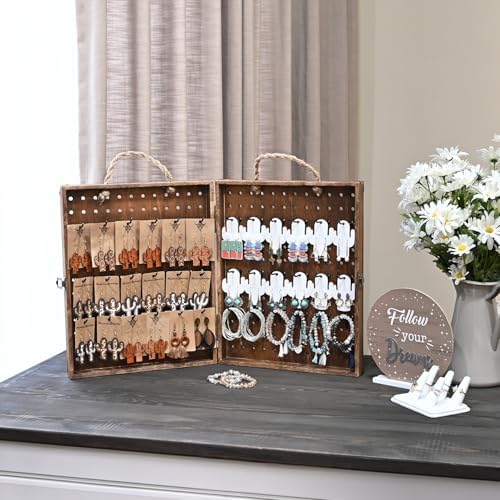 MOOCA 2 Panel Pegboard Jewelry Display Organizer with 48 Hooks and Rope Handle