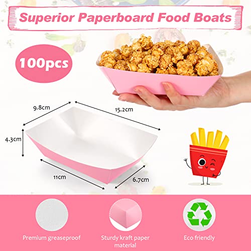 Yinkin 100 Pcs Pink Kraft Paper Food Trays Boat for Tacos and Snacks