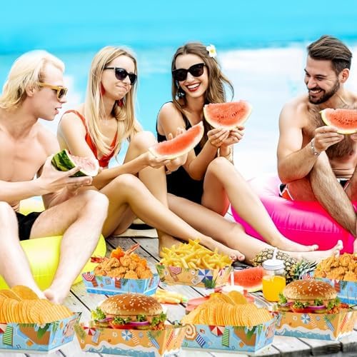 24 Pcs Hawaiian Style Paper Food Plates for Summer Pool Parties