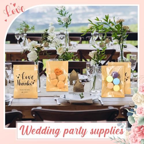 100 Pcs Clear Wedding Cookie Bags with Thank You Kraft Paper