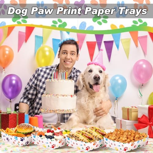 Mifoci 48 Pcs Dog Paw Party Food Trays 5 lb Large