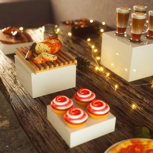 8 Buffet Risers with Mini Signs White Set of 8 Boxes