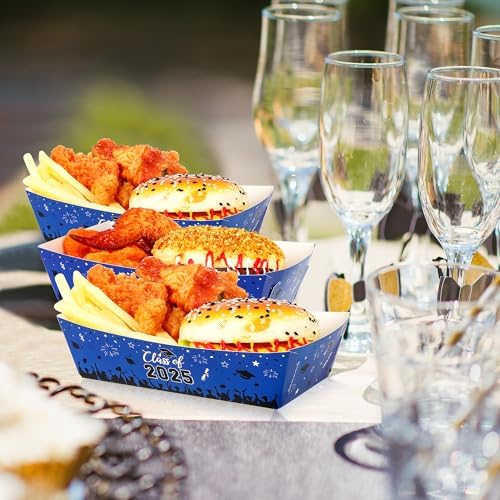 50 PCS Class of 2025 Blue Black Graduation Decor Plates