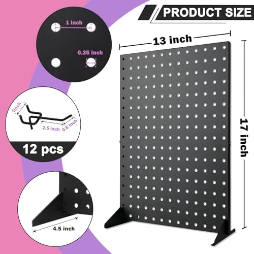 Peg Board Display Stand with 12 Hooks Black Metal Tabletop Organizer
