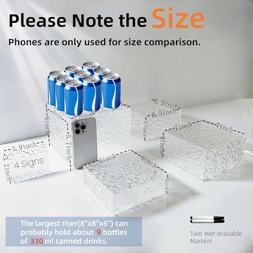 4PCS Acrylic Buffet Risers with Mini Signs Display Stand