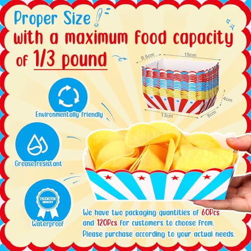 Honeydak 60 Pcs Carnival Food Trays with 3 Colors