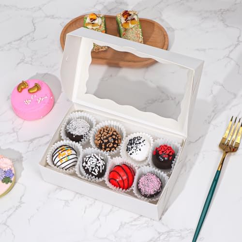 ROSPAKTEK 100pcs 7x43x2in White Bakery Boxes with Window for Cookies Macarons and Chocolate Truffles