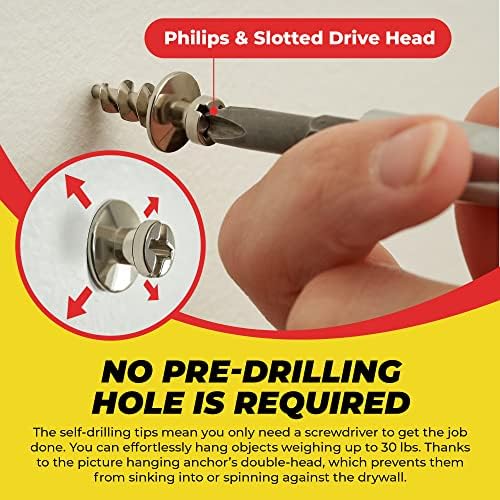 Double-Headed Wall Anchors - 30 Lbs Load Capacity - 25 Pack for Drywall