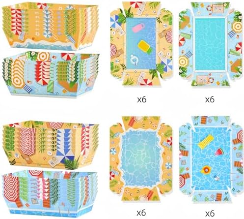 24 Pcs Hawaiian Style Paper Food Plates for Summer Pool Parties