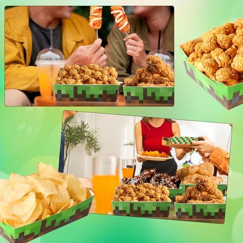 24pcs Miner Theme Food Trays Waterproof Greaseproof Brown Green Party Serving Displayware