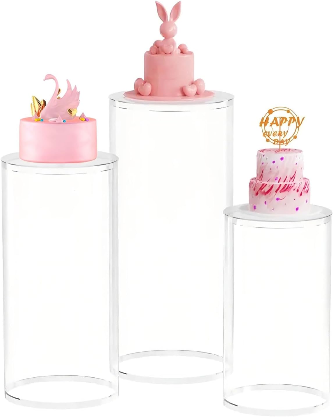 Clear Cylinder Display Stands 3Pcs for Party Decor