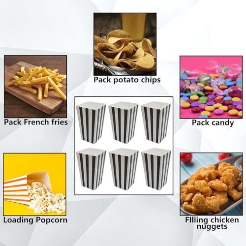 36 Pcs Popcorn Boxes with White and Black Stripes