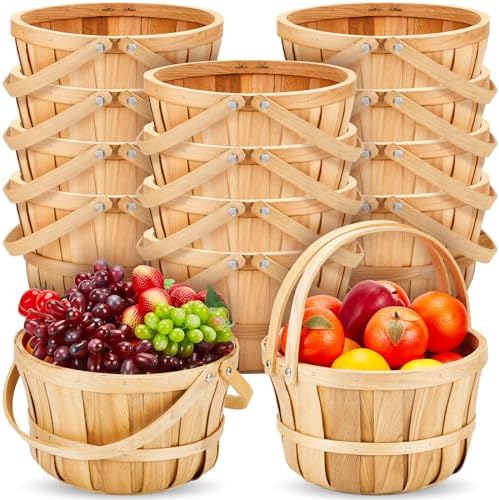 Marsui 16 Pcs Large Wooden Apple Basket 11x65 Wicker Fruit Bushel Baskets with Handle