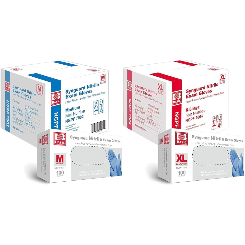 Basic Medical Nitrile Exam Gloves - Latex-Free Powder-Free - Case of 1000 Medium and Xtra Large