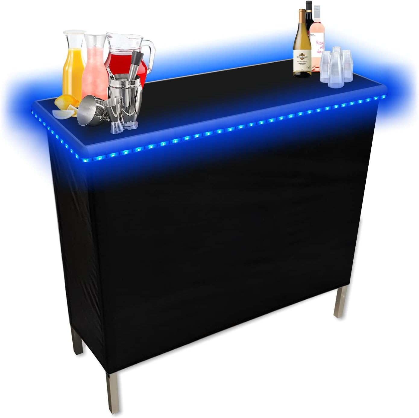 PARTYPONG Folding Portable Party Bar with LED Lights Black Hawaiian Skirts Storage and Carry Case