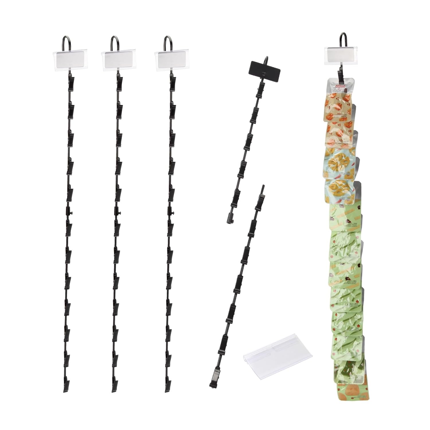 4 Pack Hanging Merchandise Strips with Hooks and Clips Black