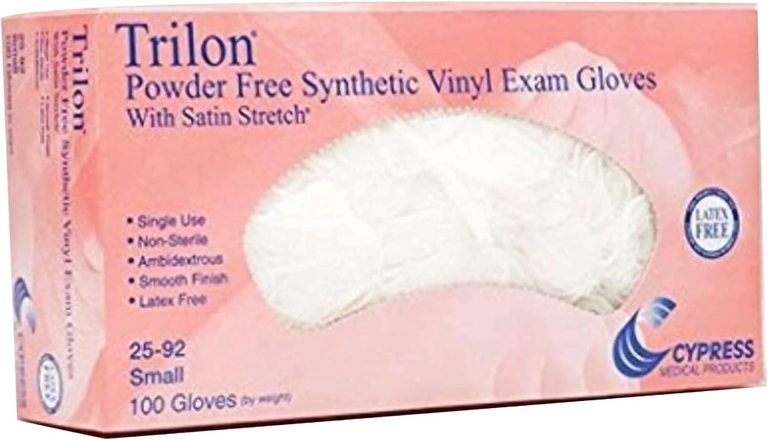 Trilon Exam Gloves Vinyl Powder Free Beaded Cuff Non Sterile Small 100 Count