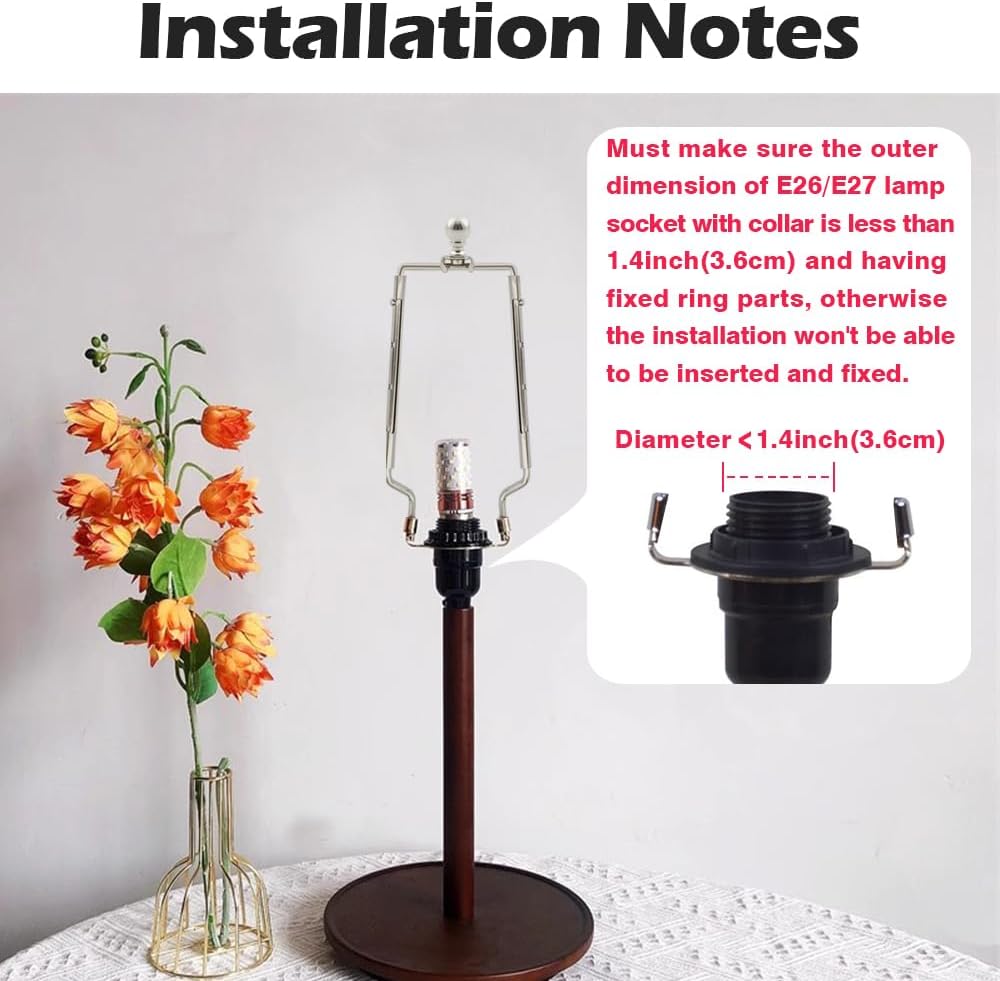 8-9-10-11 Inch Nickel Lamp Harp Holder Adjustable Height Harp Kit with Crystal Metal Finial