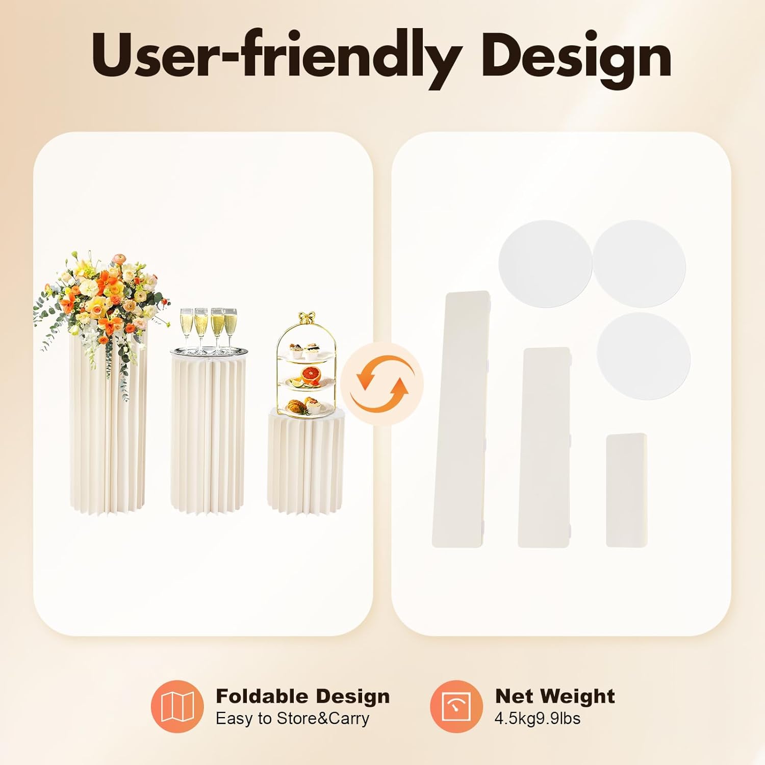 Foldable White Cylinder Stand for Party 2 3 5 Pcs