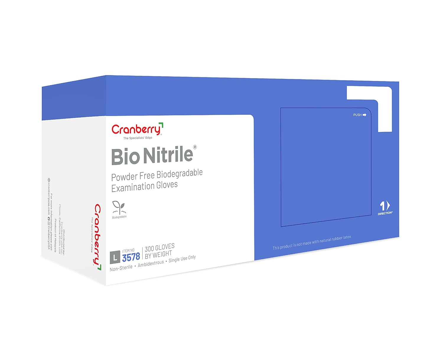 Cranberry USA Nitrile Exam Gloves Pack of 300 Medium Blue Biodegradable 22 Mil