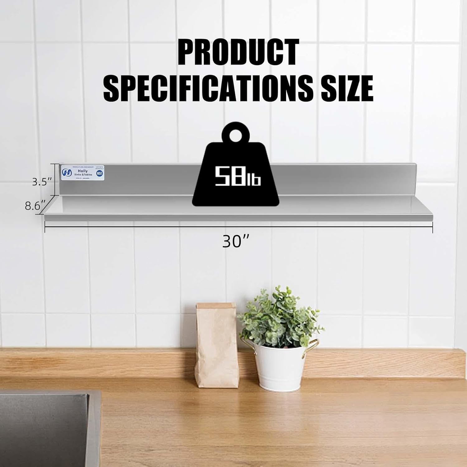 HALLY Stainless Steel Wall Shelf 2 Pack 86x30 Inches 58 lb